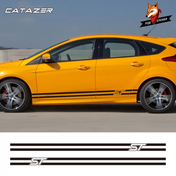 Car Decoration 2PCS/Lot Auto Body Decor Vinyl Decals Styling Stickers for Ford Focus ST Sport Door Side Skirt Strip Reflective